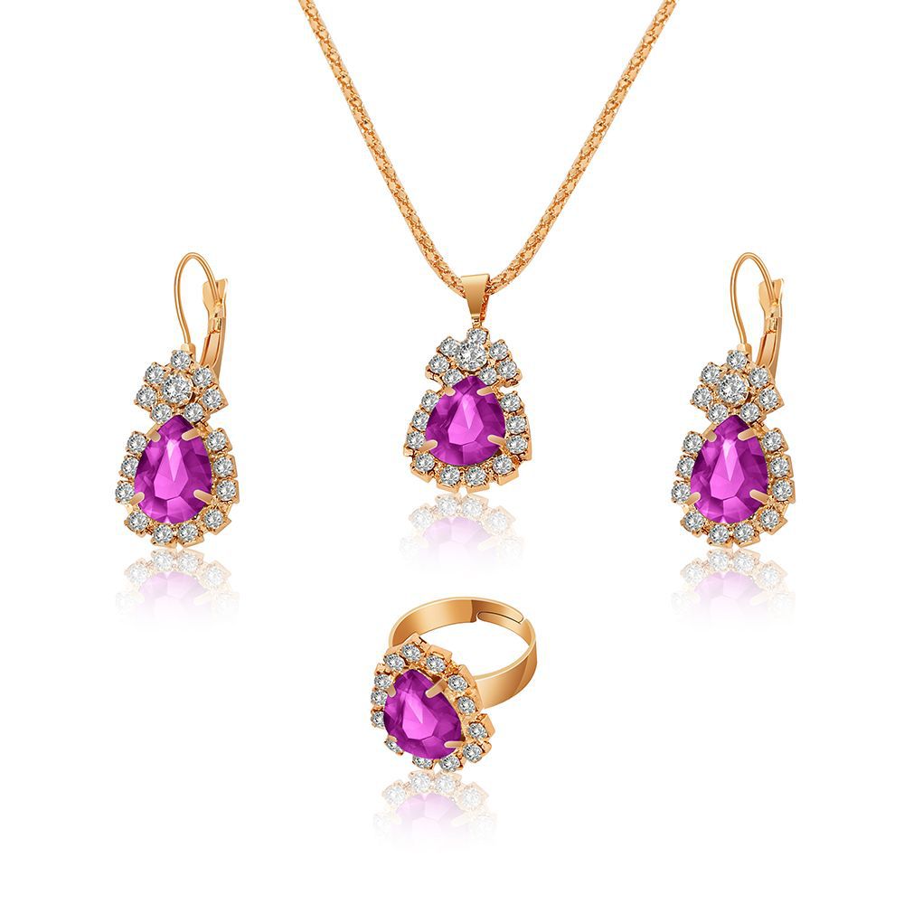 Simple Style Water Droplets Heart Shape Alloy Plating Inlay Rhinestones Gold Plated Women's Jewelry Set display picture 5