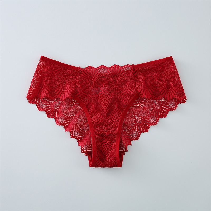 Solid Color Polyester Lace Low Waist Briefs See-through display picture 2
