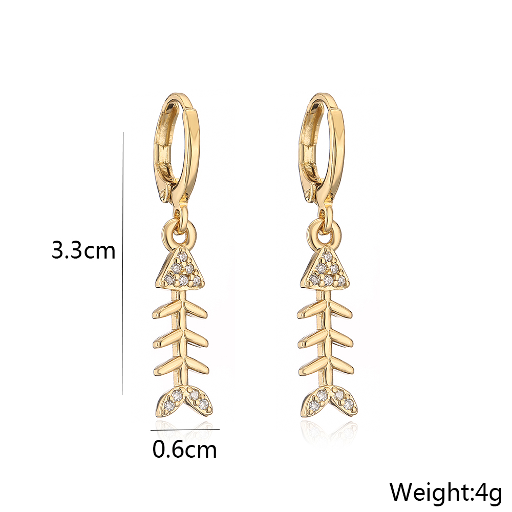 Women's Fashion Pineapple Fish Bone Copper Earrings Inlaid Zircon Zircon Copper Earrings display picture 5