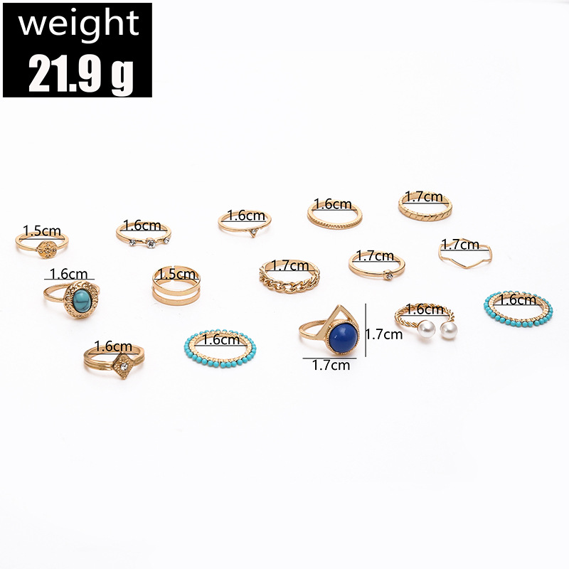 Fashion Geometric Alloy Inlay Artificial Rhinestones Turquoise Rings display picture 2
