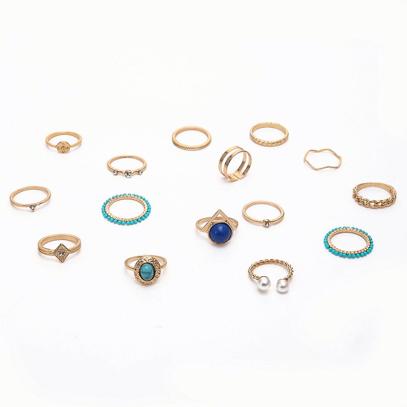 Fashion Geometric Alloy Inlay Artificial Rhinestones Turquoise Rings display picture 6