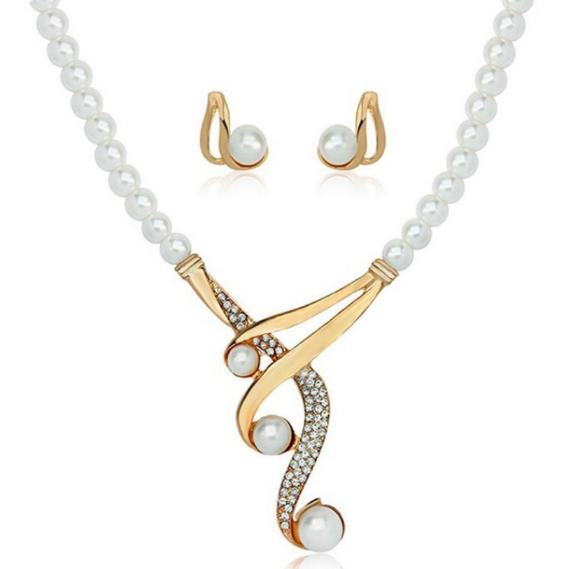 Fashion Geometric Alloy Plating Inlay Artificial Rhinestones Artificial Pearls Jewelry Set 1 Set display picture 1