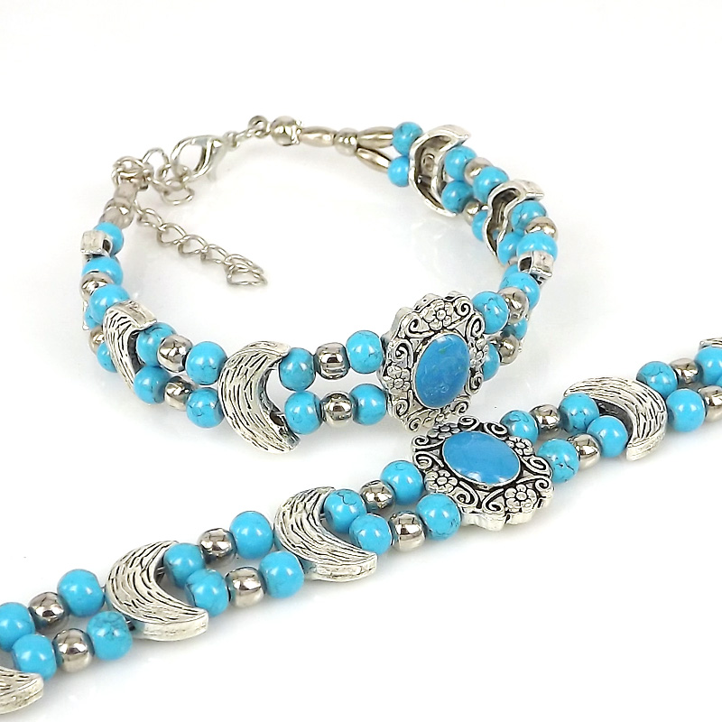 Vintage Style Ethnic Style Geometric Moon Alloy Beaded Bracelets display picture 4
