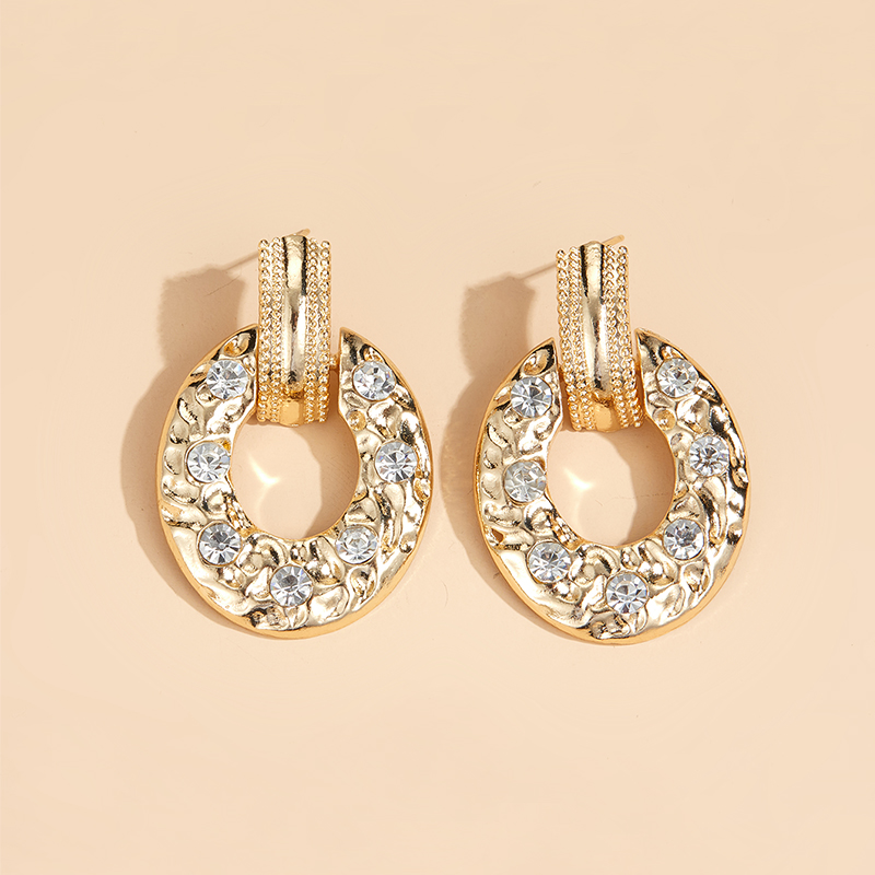 Women's Fashion Round Alloy Earrings Gold Plated Rhinestone Earrings display picture 3