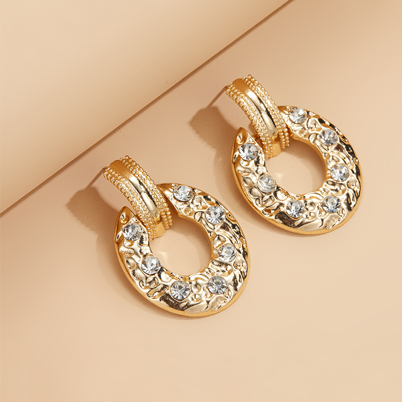 Women's Fashion Round Alloy Earrings Gold Plated Rhinestone Earrings display picture 4