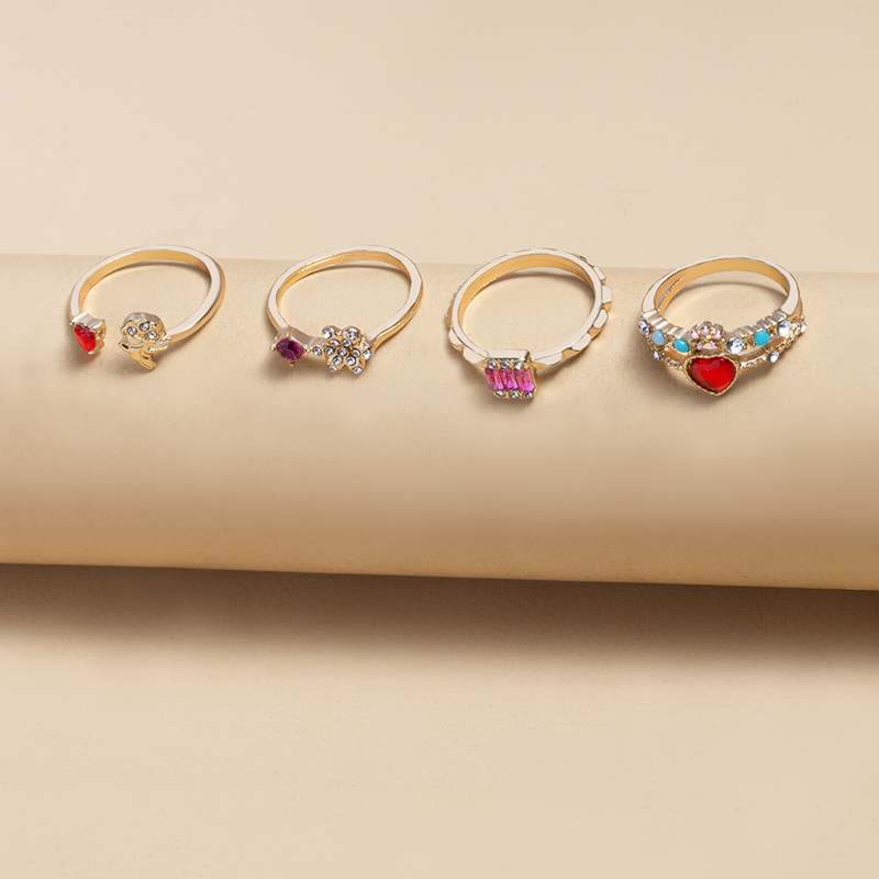 Women's Sweet Heart Flower Alloy Rings Zircon Stainless Steel Rings display picture 5