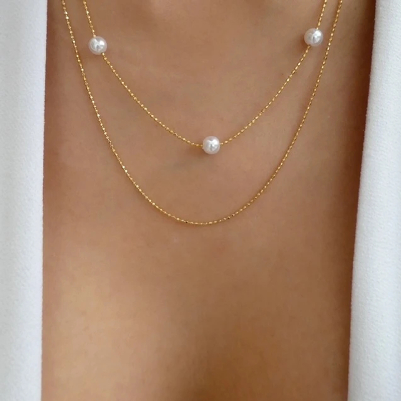 Women's Simple Style Solid Color Imitation Pearl Alloy Necklace Layered Necklaces display picture 1
