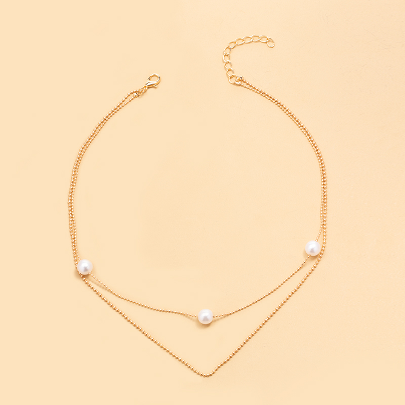 Women's Simple Style Solid Color Imitation Pearl Alloy Necklace Layered Necklaces display picture 3