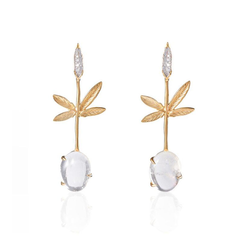 Women's Fashion Leaf Alloy Ear Studs Plating Crystal Earrings display picture 1