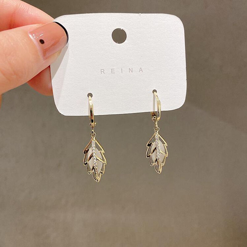 Women's Fashion Leaves Brass Earrings Plating Rhinestone Opal Earrings display picture 2