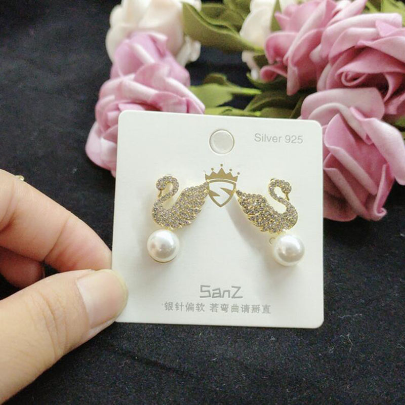 Women's Fashion Swan Alloy Ear Studs Plating Artificial Pearls Rhinestone Earrings display picture 6