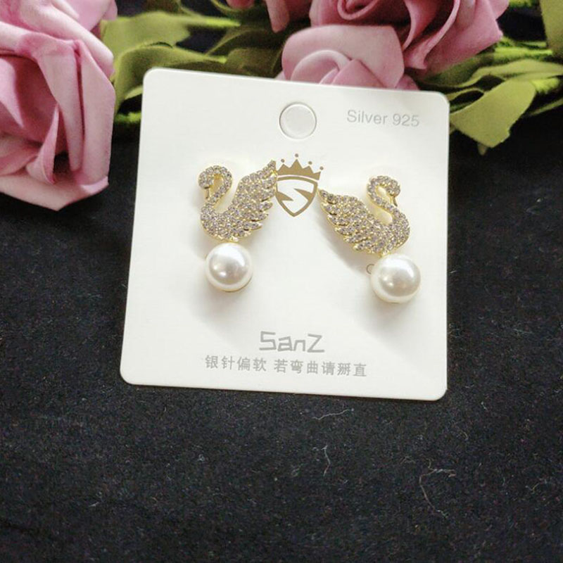 Women's Fashion Swan Alloy Ear Studs Plating Artificial Pearls Rhinestone Earrings display picture 5