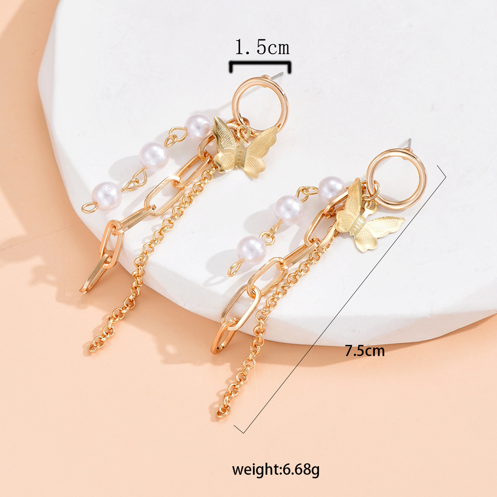 Women's Retro Fashion Geometric Butterfly Alloy Earrings Artificial Pearls Earrings display picture 1