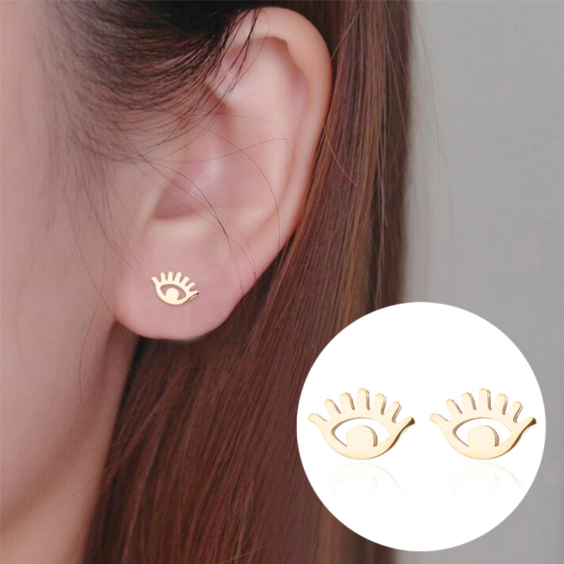 Women's Fashion Eye Metal No Inlaid Ear Studs Plating Stainless Steel Earrings display picture 2