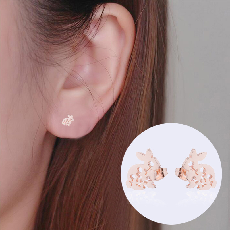 Women's Simple Style Rabbit Stainless Steel No Inlaid Ear Studs Hollow Out Stainless Steel Earrings display picture 4