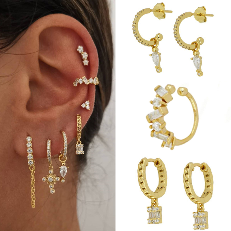 Women's Fashion Geometric Copper Earrings Gold Plated Inlaid Zircon Zircon Copper Earrings display picture 2