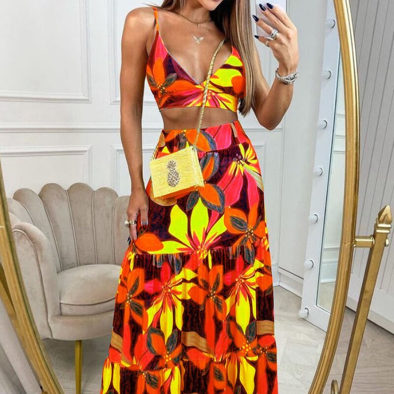 Bohemian Floral Sleeveless Polyester Dresses Midi Dress display picture 1
