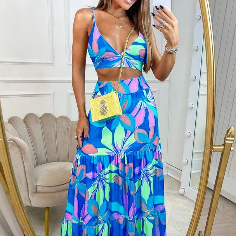 Bohemian Floral Sleeveless Polyester Dresses Midi Dress display picture 2