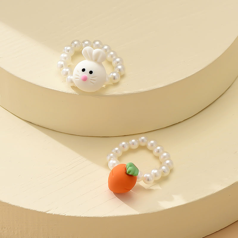 Cute Rabbit Carrot Synthetic Resin Pearl Rings display picture 2