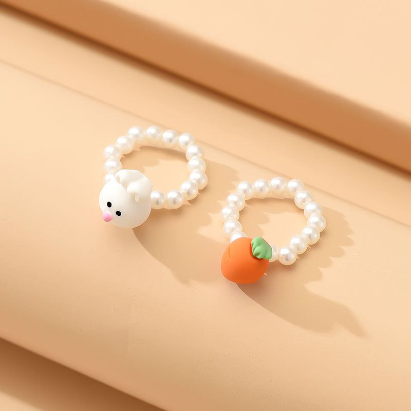Cute Rabbit Carrot Synthetic Resin Pearl Rings display picture 3