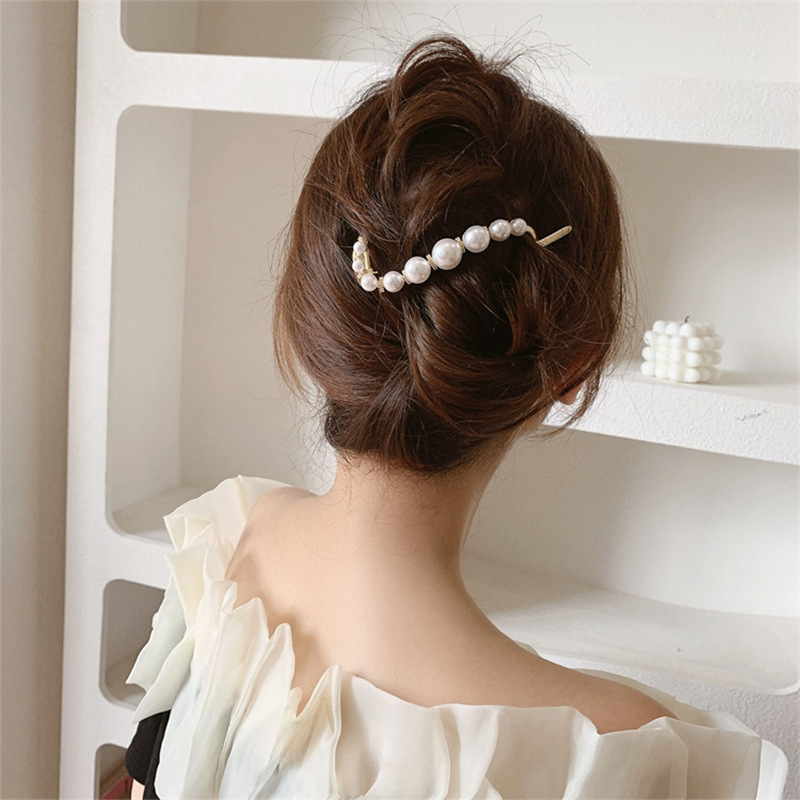Fashion Geometric Alloy Artificial Pearls Hair Clip display picture 3