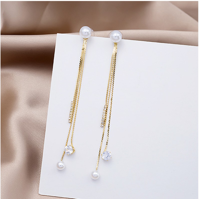 Sweet Tassel Inlaid Pearls Artificial Rhinestones Drop Earrings display picture 2