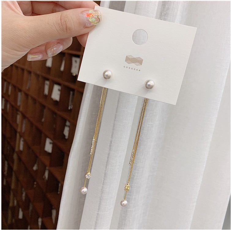 Sweet Tassel Inlaid Pearls Artificial Rhinestones Drop Earrings display picture 3