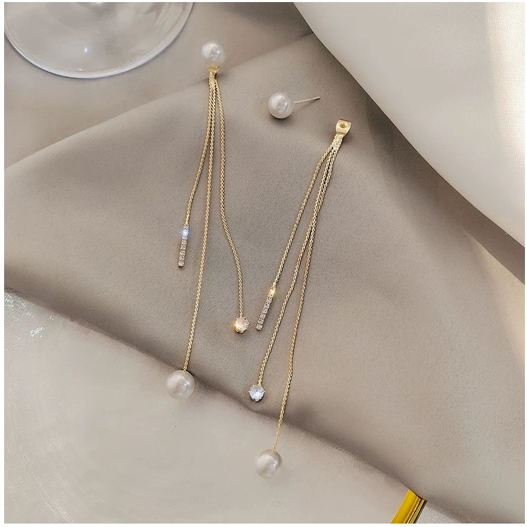 Sweet Tassel Inlaid Pearls Artificial Rhinestones Drop Earrings display picture 9