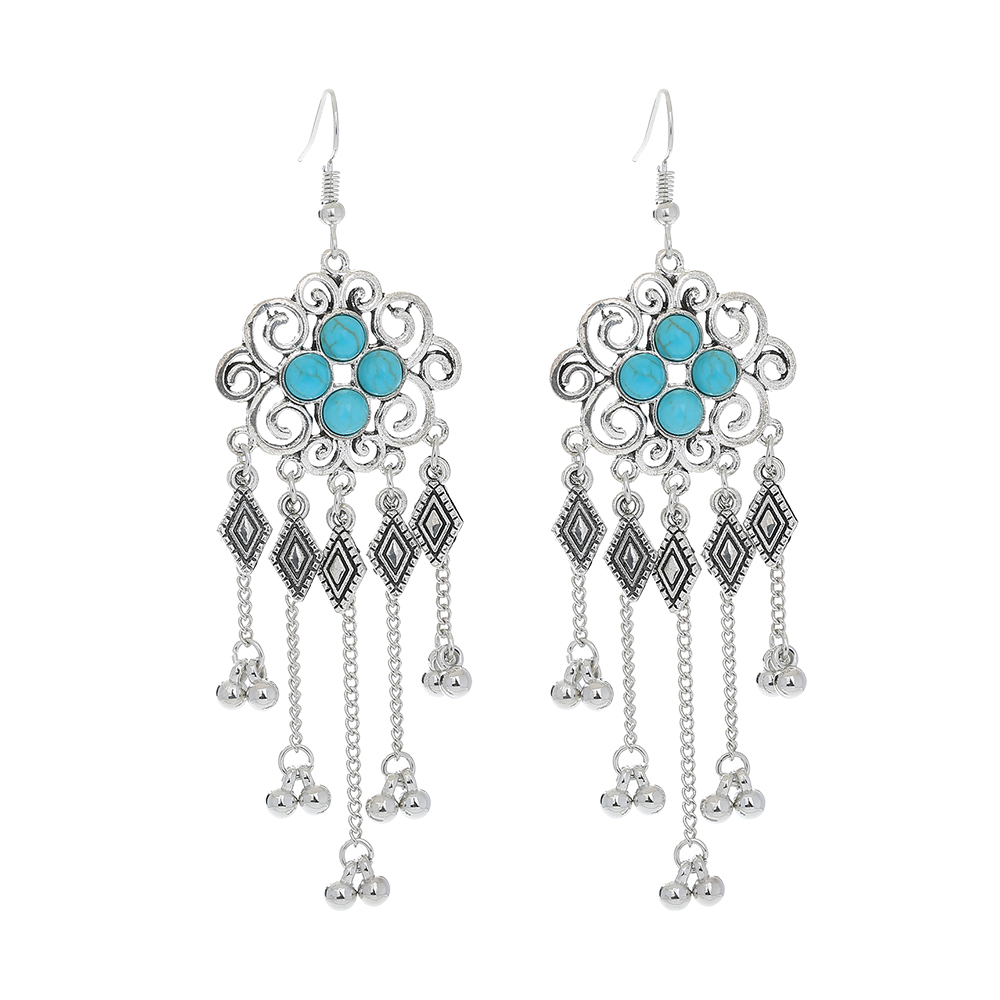 Style Vintage Carré Gland Alliage Incruster Turquoise Boucles D'oreilles display picture 1