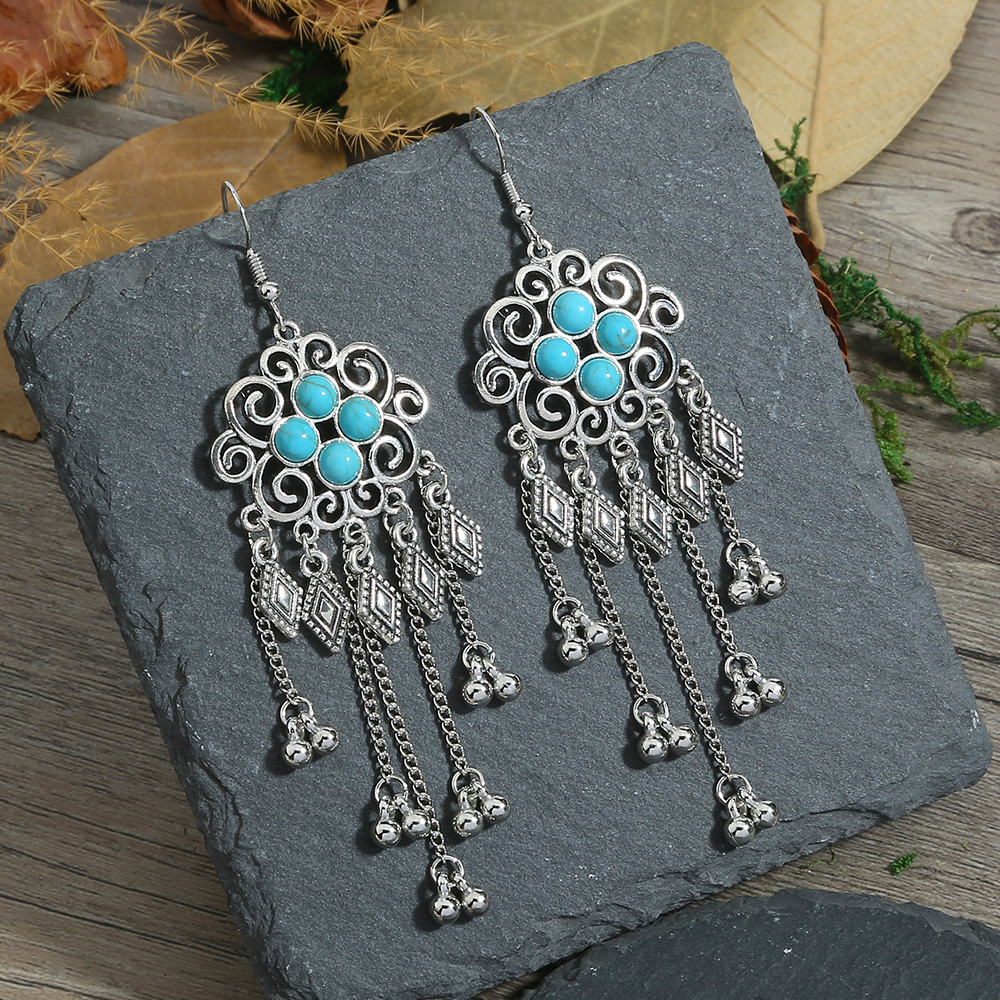 Style Vintage Carré Gland Alliage Incruster Turquoise Boucles D'oreilles display picture 2