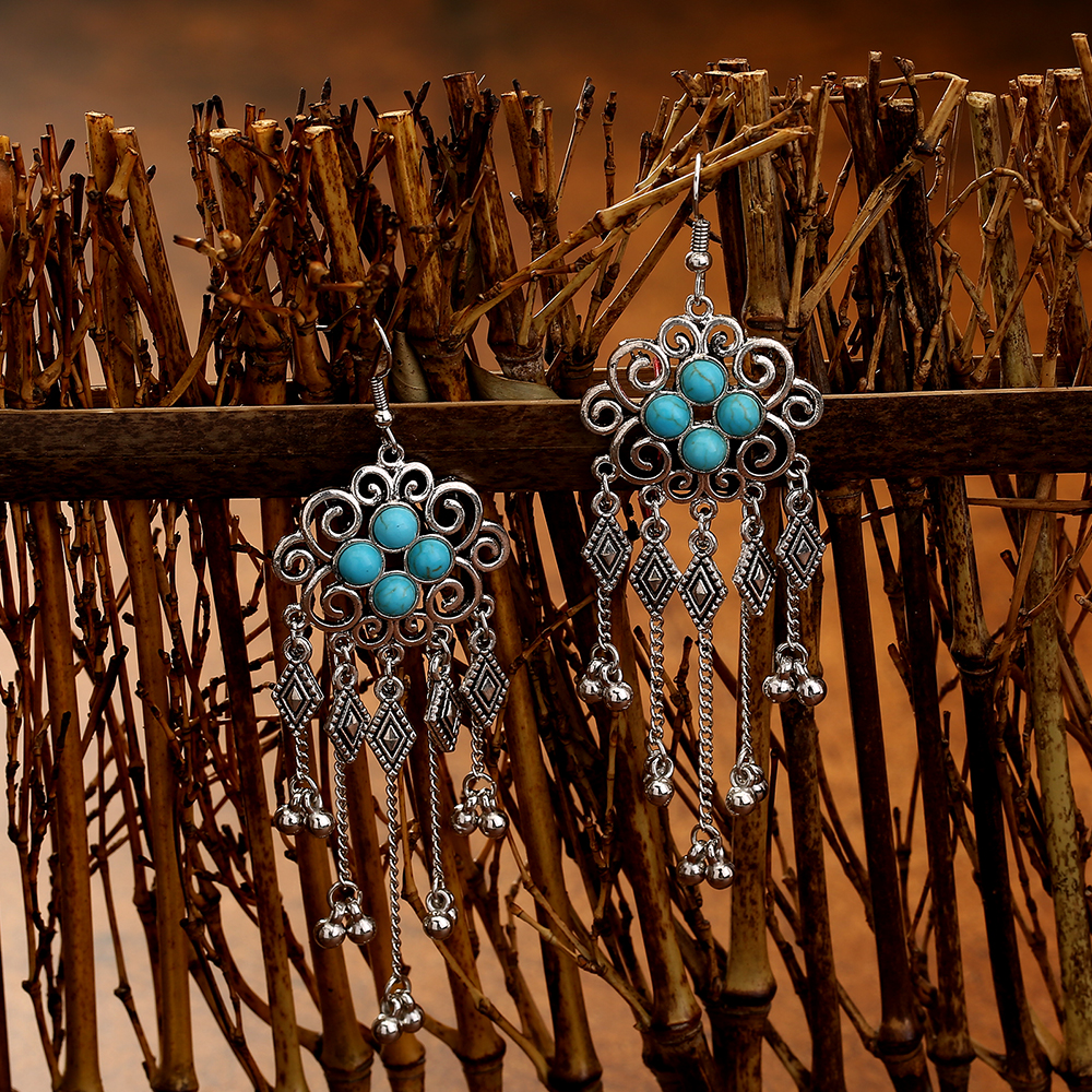 Style Vintage Carré Gland Alliage Incruster Turquoise Boucles D'oreilles display picture 4