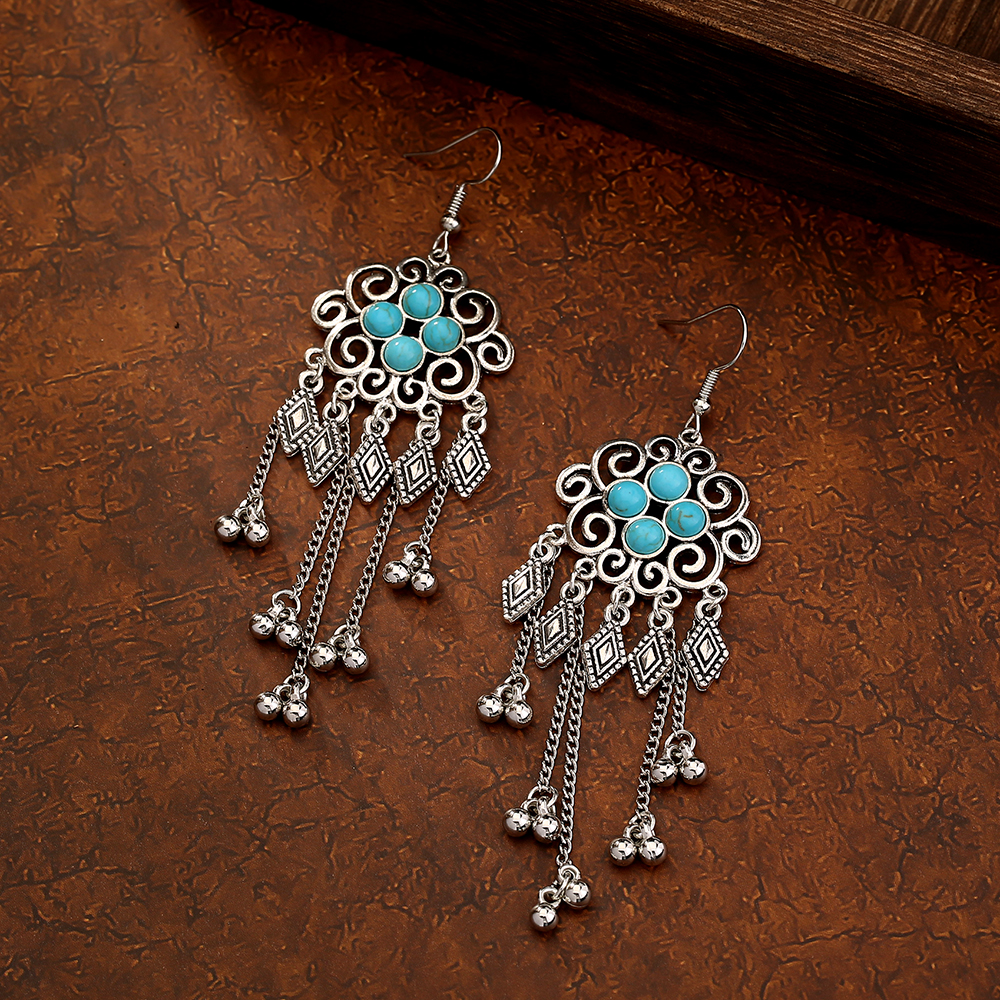 Style Vintage Carré Gland Alliage Incruster Turquoise Boucles D'oreilles display picture 7
