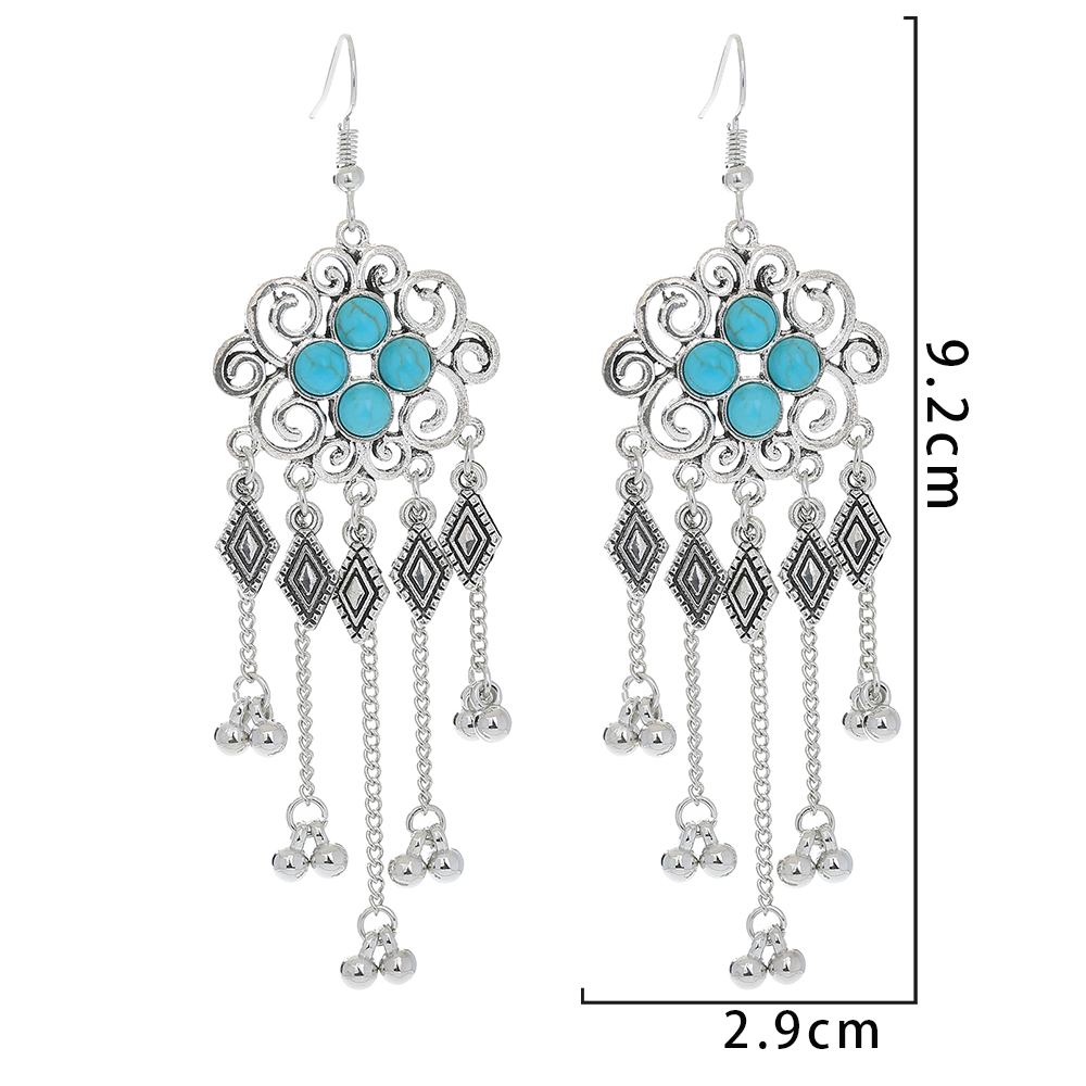 Style Vintage Carré Gland Alliage Incruster Turquoise Boucles D'oreilles display picture 8