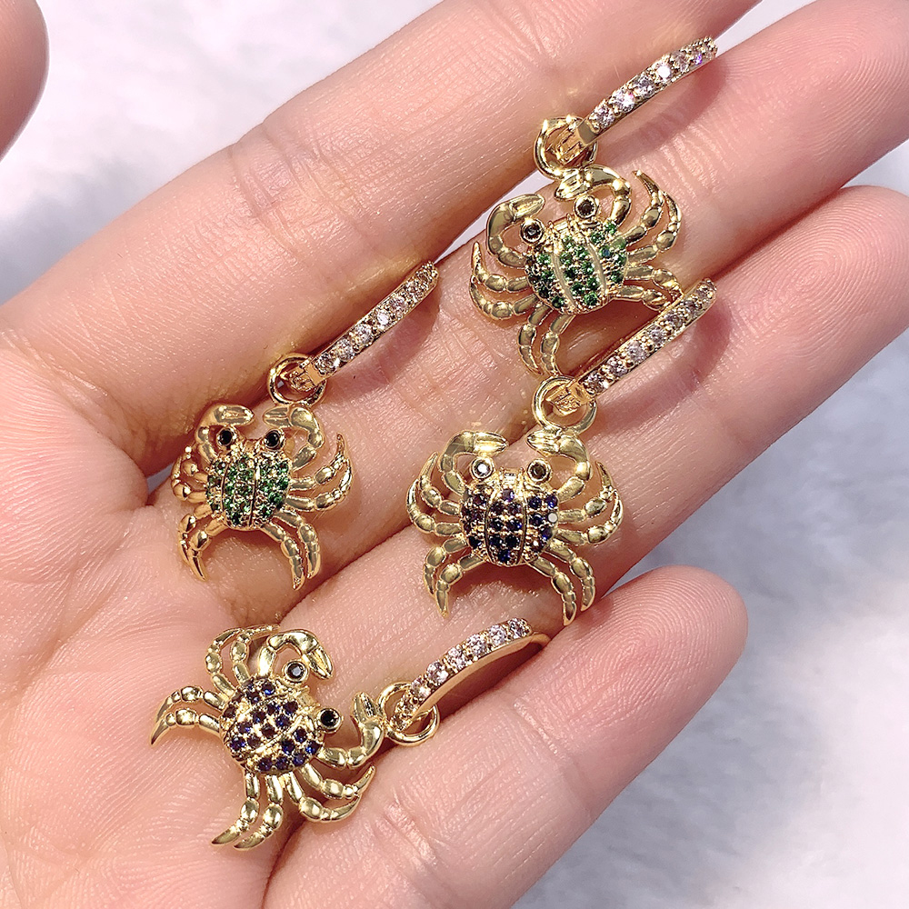 Fashion New Accessories Animal Crab Pendant Inlay Zircon Copper Earrings display picture 2
