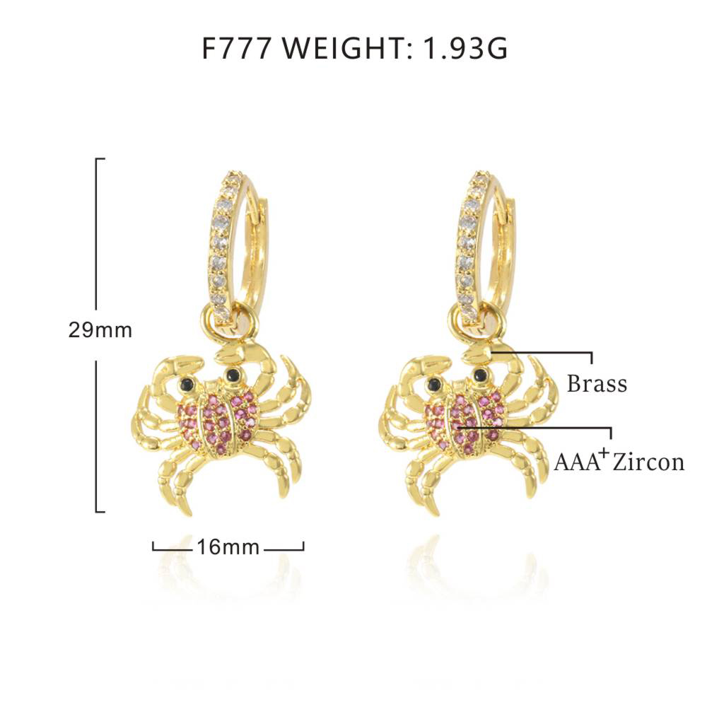 Fashion New Accessories Animal Crab Pendant Inlay Zircon Copper Earrings display picture 3