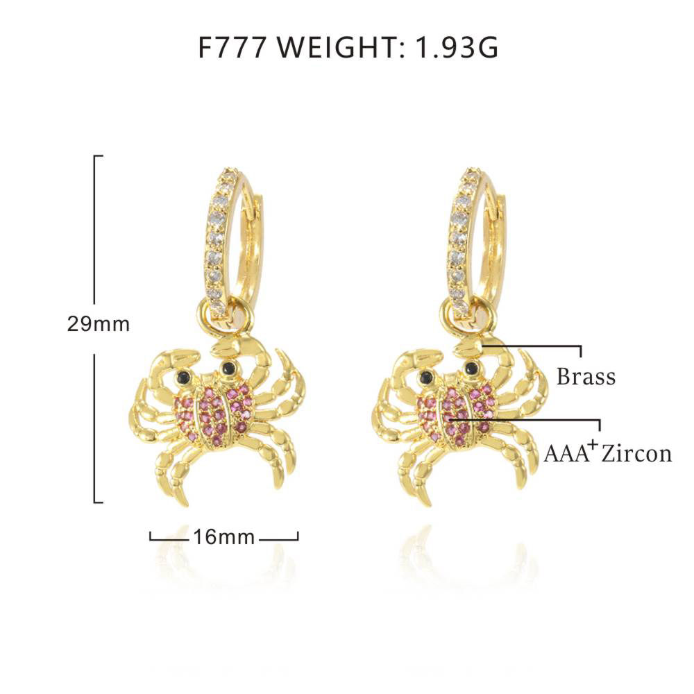 Mode Nouveaux Accessoires Animal Crabe Pendentif Inlay Zircon Boucles D'oreilles En Cuivre display picture 3