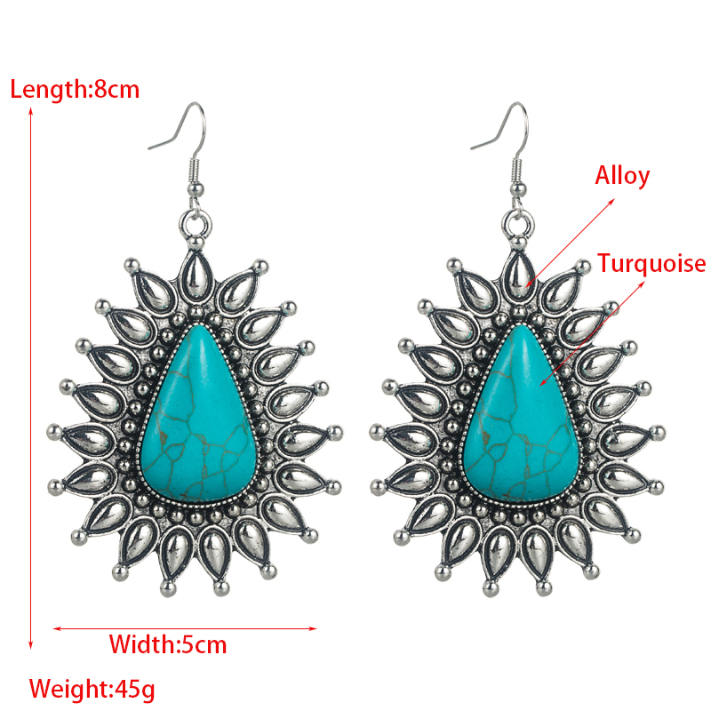 Retro Ethnic Alloy Silver Blue Turquoise Geometric Earrings display picture 1