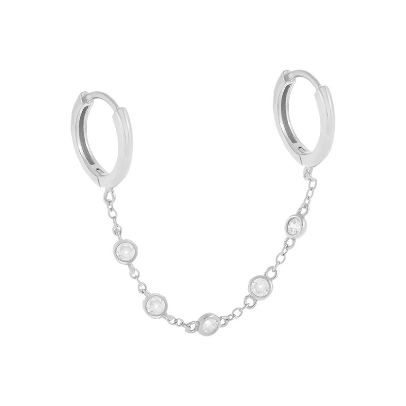 S925 Sterling Silver Single Double Circle Earrings Eardrop  Hot Selling Fashion Simple Micro Rhinestone Earrings Earrings display picture 2