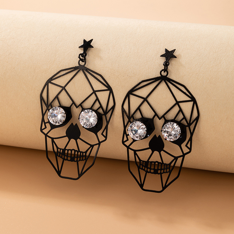 Novelty Design Alloy Skull Grimace Earrings Carnival Festival Artificial Rhinestone Drop Earrings display picture 2