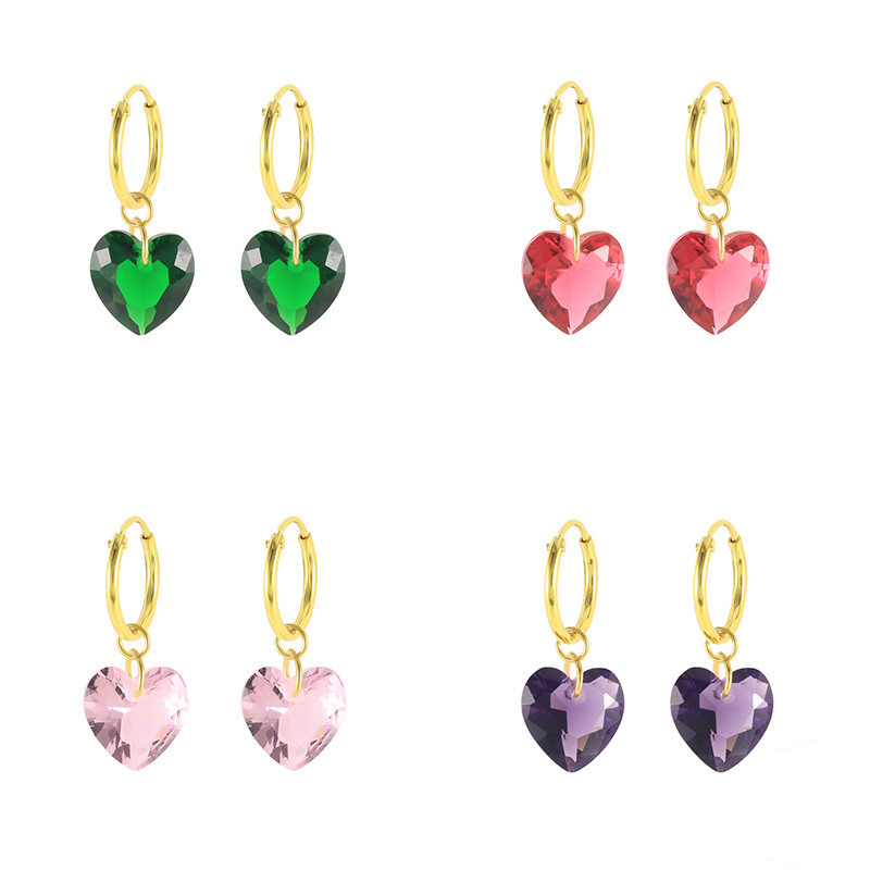 S925 Sterling Silver Fashion Creative Colorful Heart-shaped Crystal Eardrops Earrings display picture 3