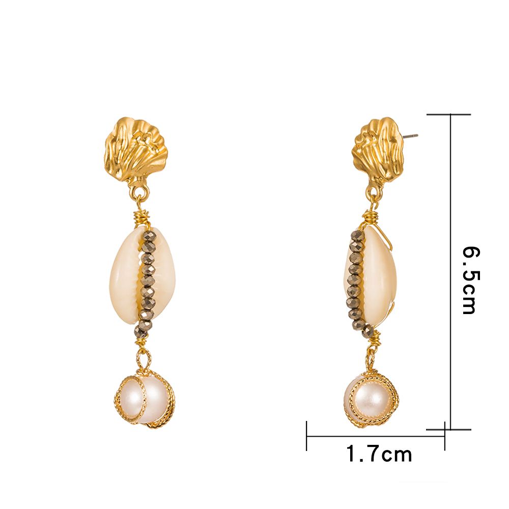New Fashion Creative Shell Ear Hook Round Pearl Alloy Earrings display picture 2
