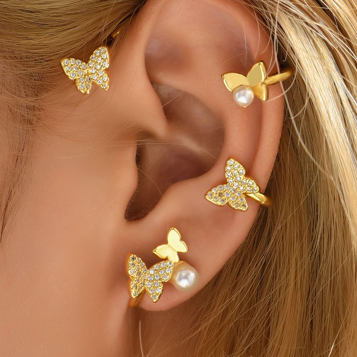 Women's Fashion Sweet Simple Style Butterfly Copper Gold Plated Earrings Plating Zircon Earrings display picture 3