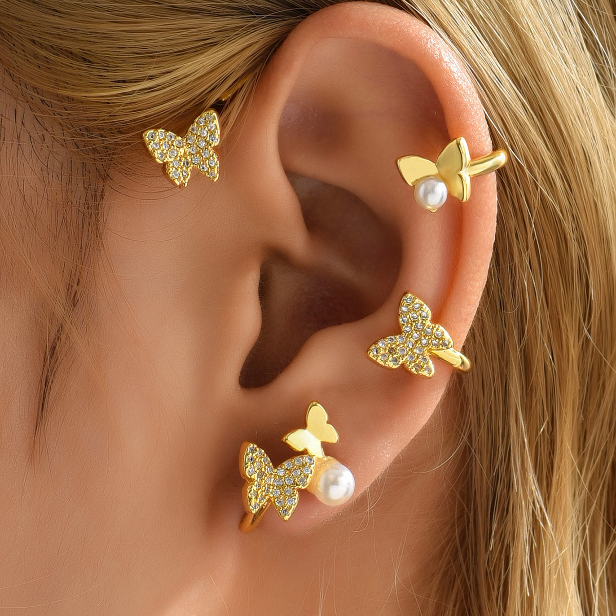 Women's Fashion Sweet Simple Style Butterfly Copper Gold Plated Earrings Plating Zircon Earrings display picture 1