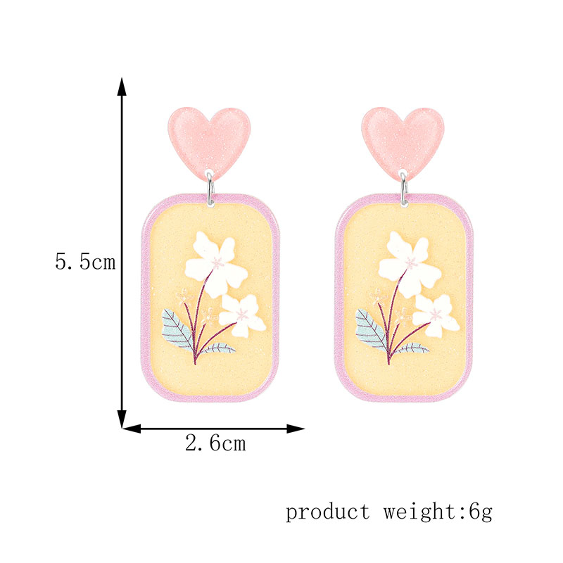 Sweet Heart Shape Flower Synthetic Resin Alloy No Inlaid Earrings display picture 5
