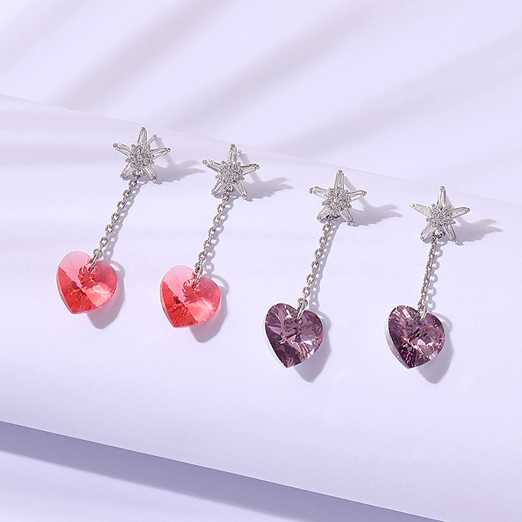 Fashion Star Heart Shape Copper Tassel Artificial Crystal Zircon Earrings display picture 1