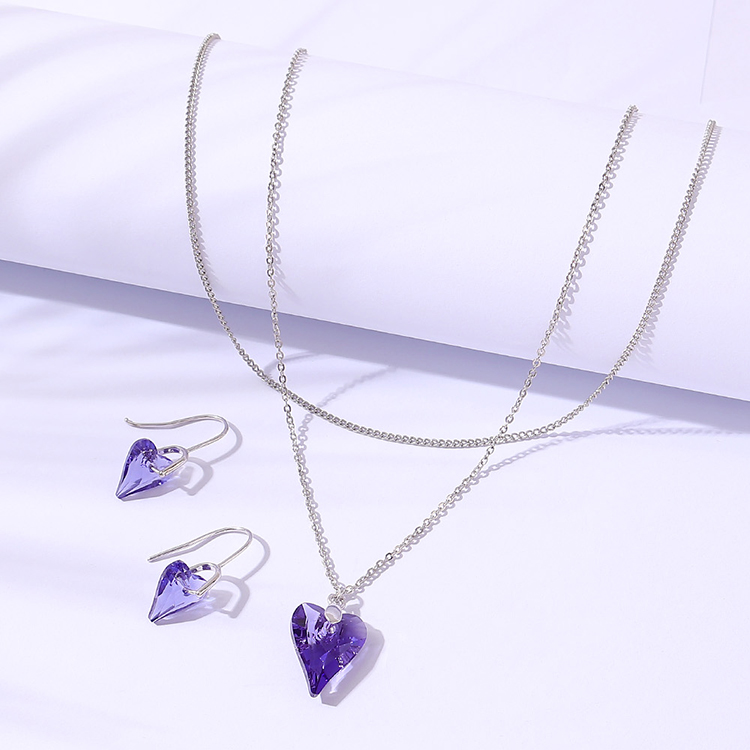 Fashion Heart Shape Copper Splicing Artificial Crystal Earrings Necklace Jewelry Set display picture 2
