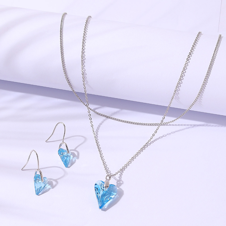 Fashion Heart Shape Copper Splicing Artificial Crystal Earrings Necklace Jewelry Set display picture 3