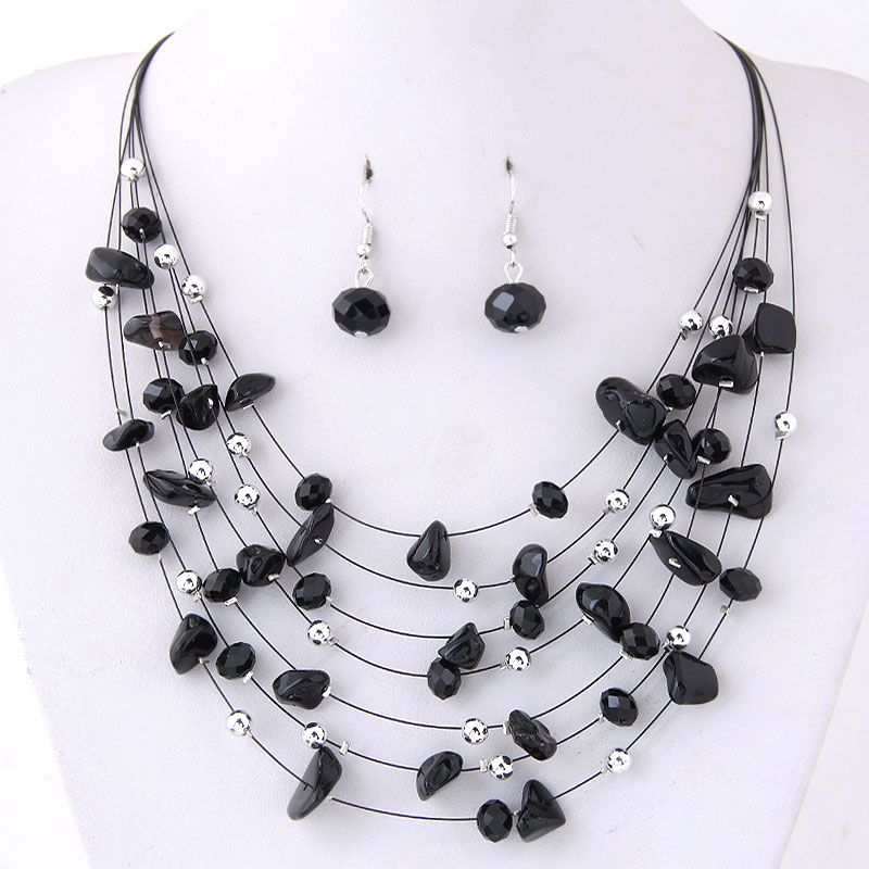Ethnic Style Geometric Alloy Inlay Artificial Gemstones Earrings Necklace Jewelry Set display picture 1