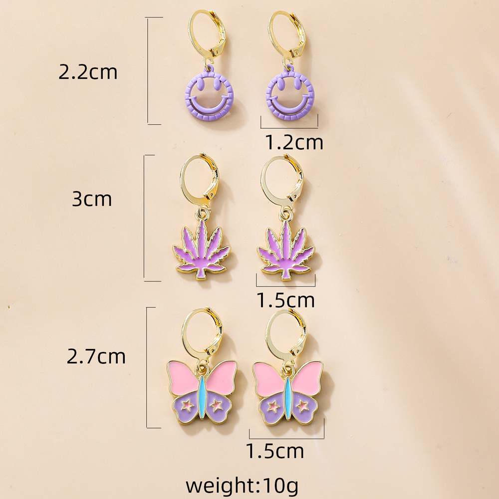 Fashion Maple Leaf Smiley Face Butterfly Alloy Plating Earrings display picture 1