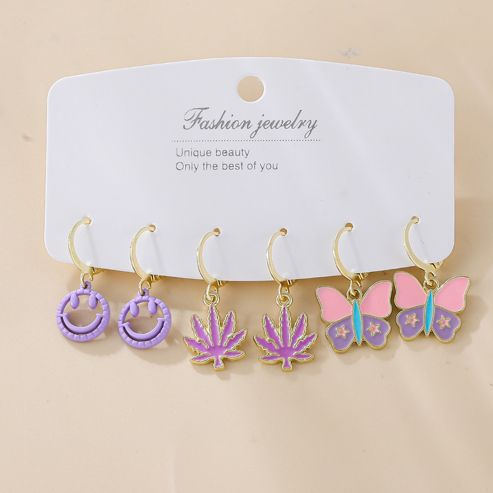 Fashion Maple Leaf Smiley Face Butterfly Alloy Plating Earrings display picture 2